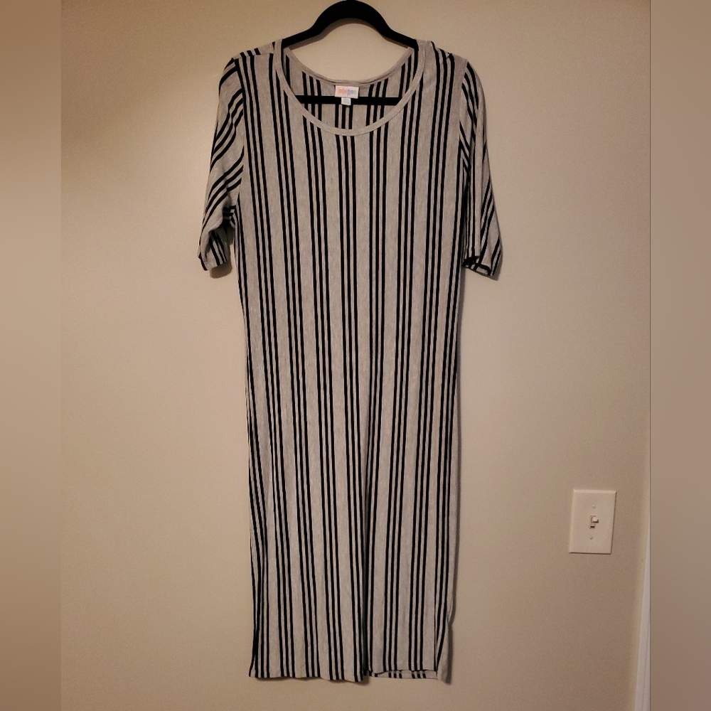 Lularoe Julia, size 2XL, grey with black stripes.